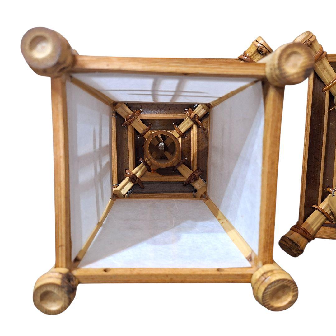 竹製 和風行灯 ランタン 一対 2点セット 古民家風 和紙 旅館 インテリア