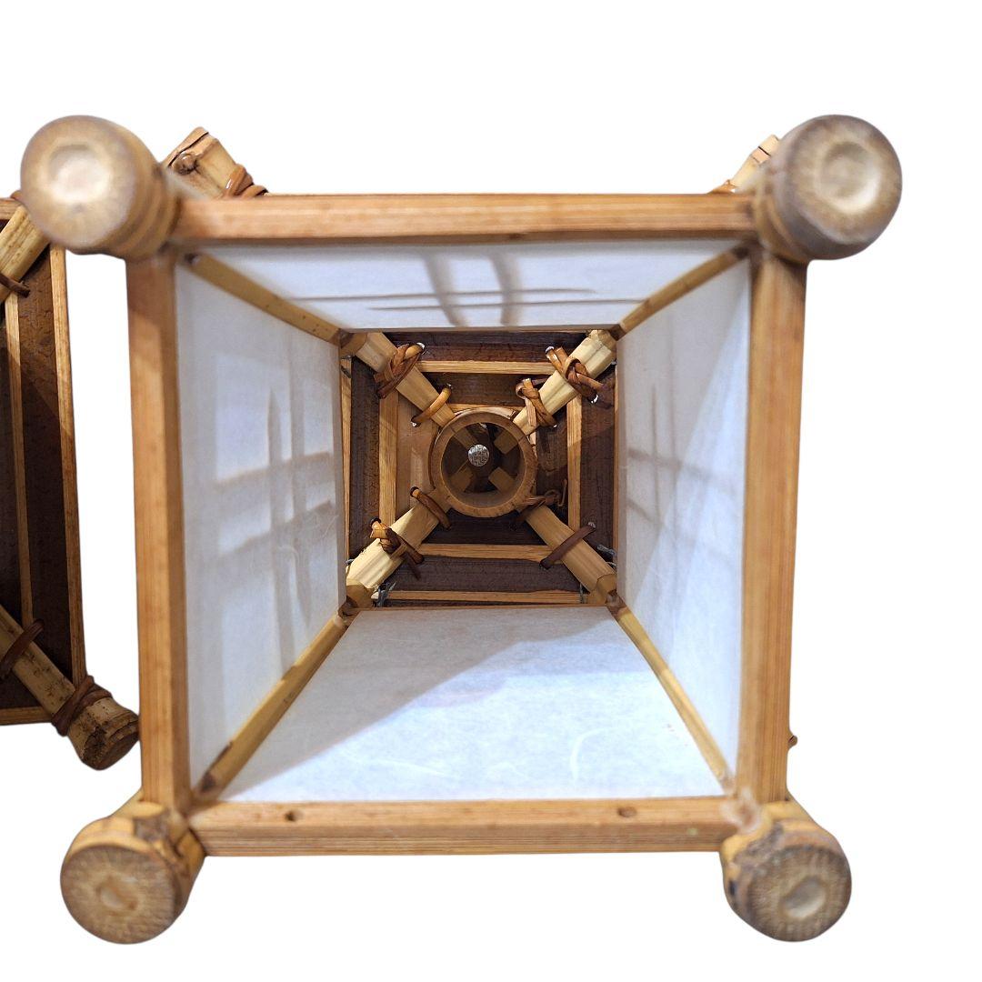 竹製 和風行灯 ランタン 一対 2点セット 古民家風 和紙 旅館 インテリア