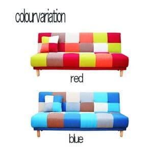 パッチワーク柄 ソファーベッド/ローソファー 【ブルー】 幅182cm 背もたれ