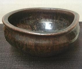 鑑賞茶器！【水指　変形口　漆器蓋専用作　流れ釉　骨董木箱・E32 】茶道具　収集