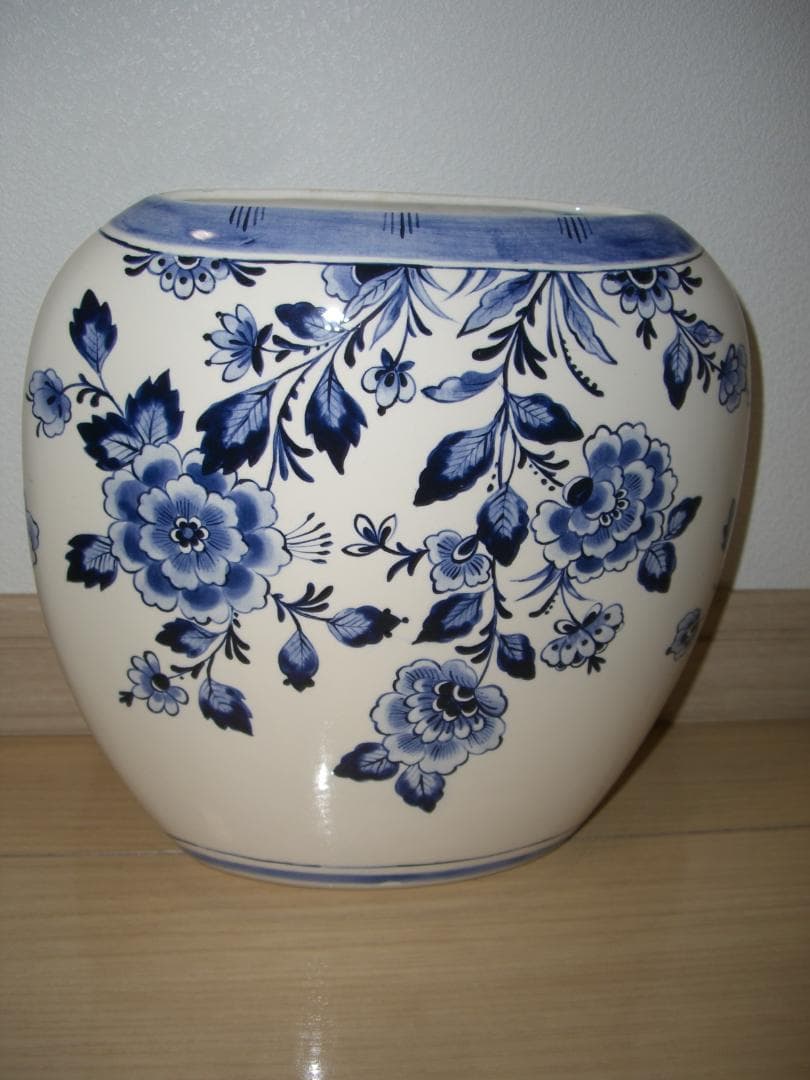 ★デルフト焼★ハンドペイント花瓶★花鳥風月★ブルー×ホワイト★