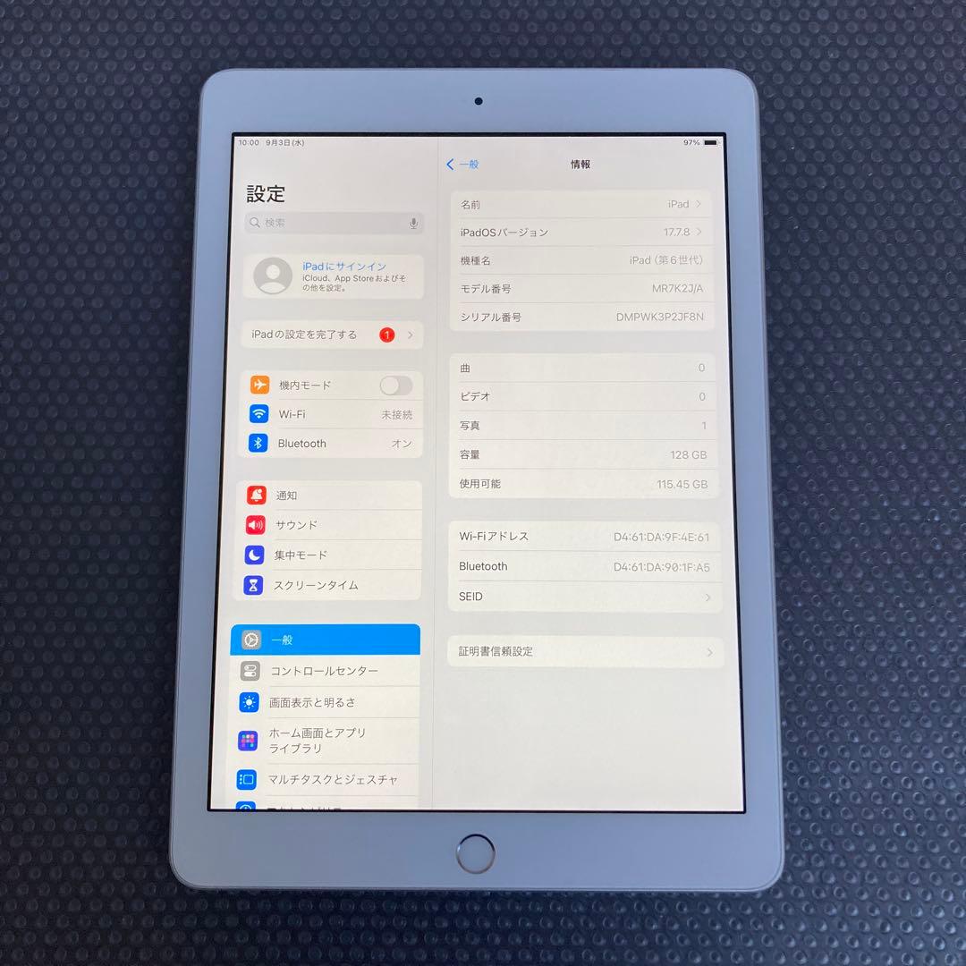 193 電池最良好☆比較的美品☆iPad6第6世代 128GB WIFIモデル☆