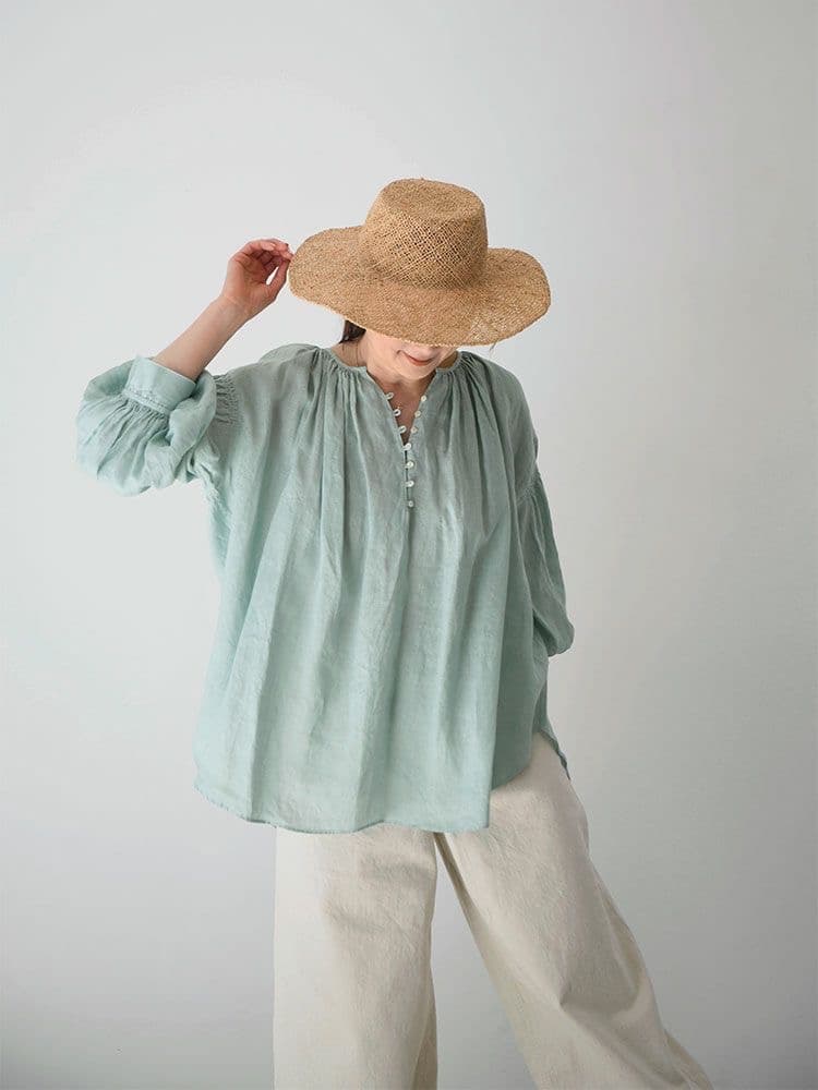 Mikiさん専用ハグオーワー　リネンボタン付きプルオーバー（ホワイトセージ）