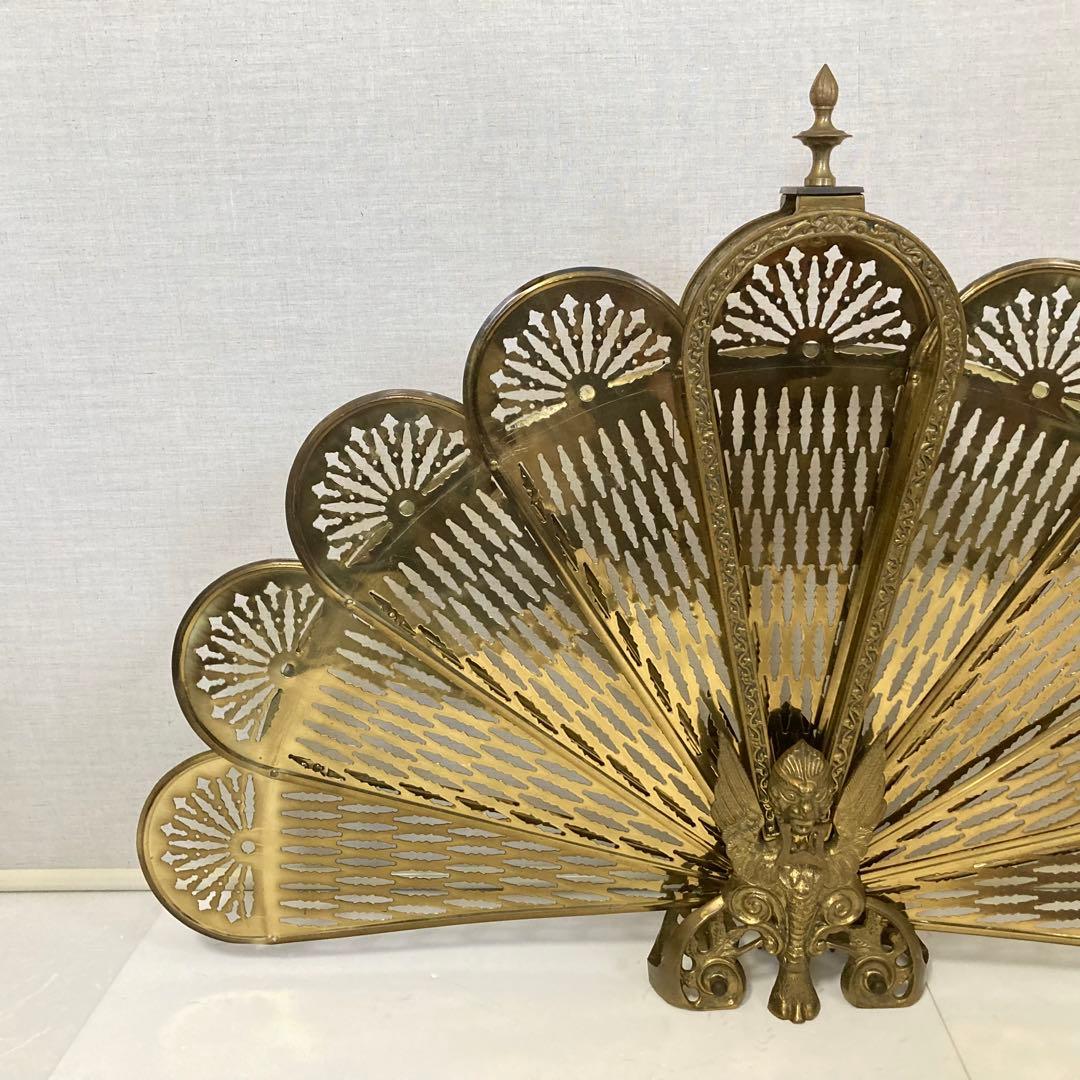 ファイヤースクリーン 暖炉 ストーブ 衝立 真鍮 金属 レトロ ヴィンテージ