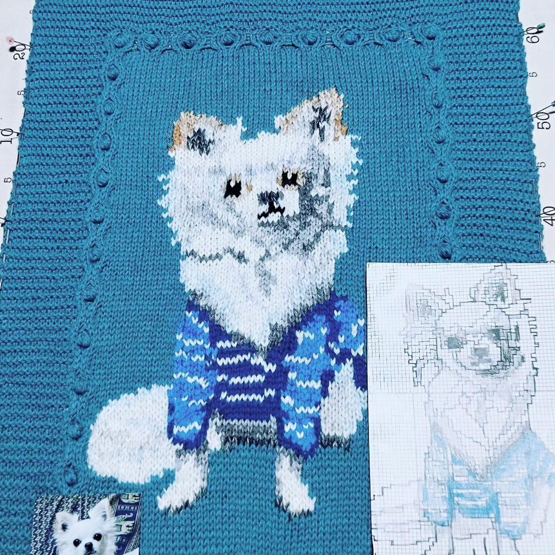 手編みニット＃似顔絵入りウール100%  クッションカバー