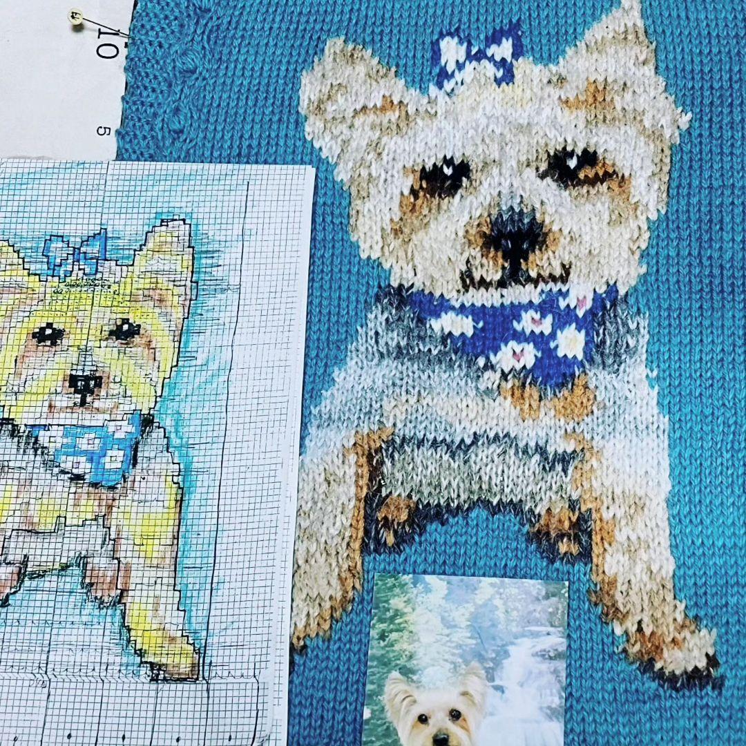 手編みニット＃似顔絵入りウール100%  クッションカバー