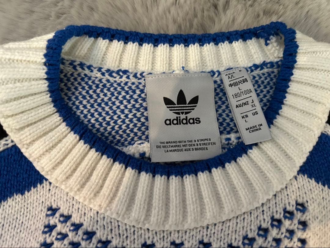 国内未入荷(韓国アディダス)adidas ストライプ ニットセーター LLサイズ