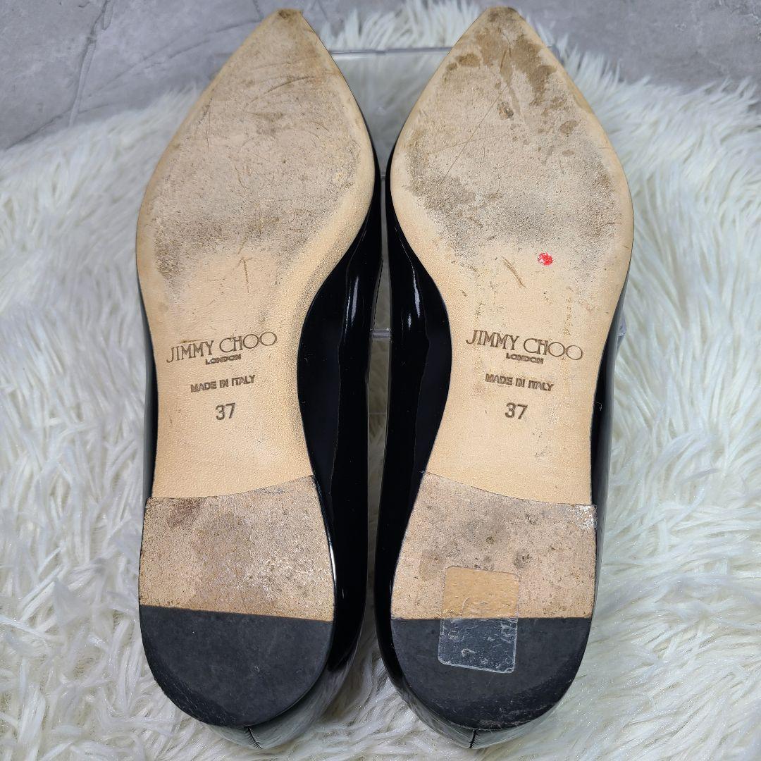 【JIMMY CHOO】Attila　アティラ　ブラックエナメルフラットシューズ
