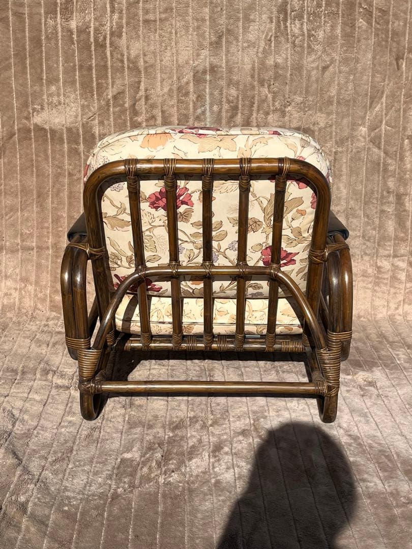 【アンティーク】① 籐 ラタン 座椅子 アームチェア クッションチェア 古民家