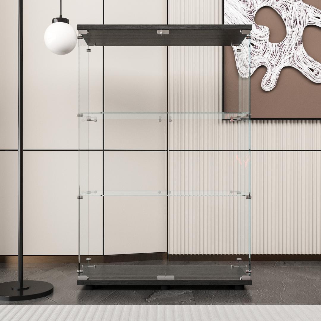 【新品】人気No.1！3段ワイドガラスケース黒｜支柱なし全面ガラス｜フィギュア棚