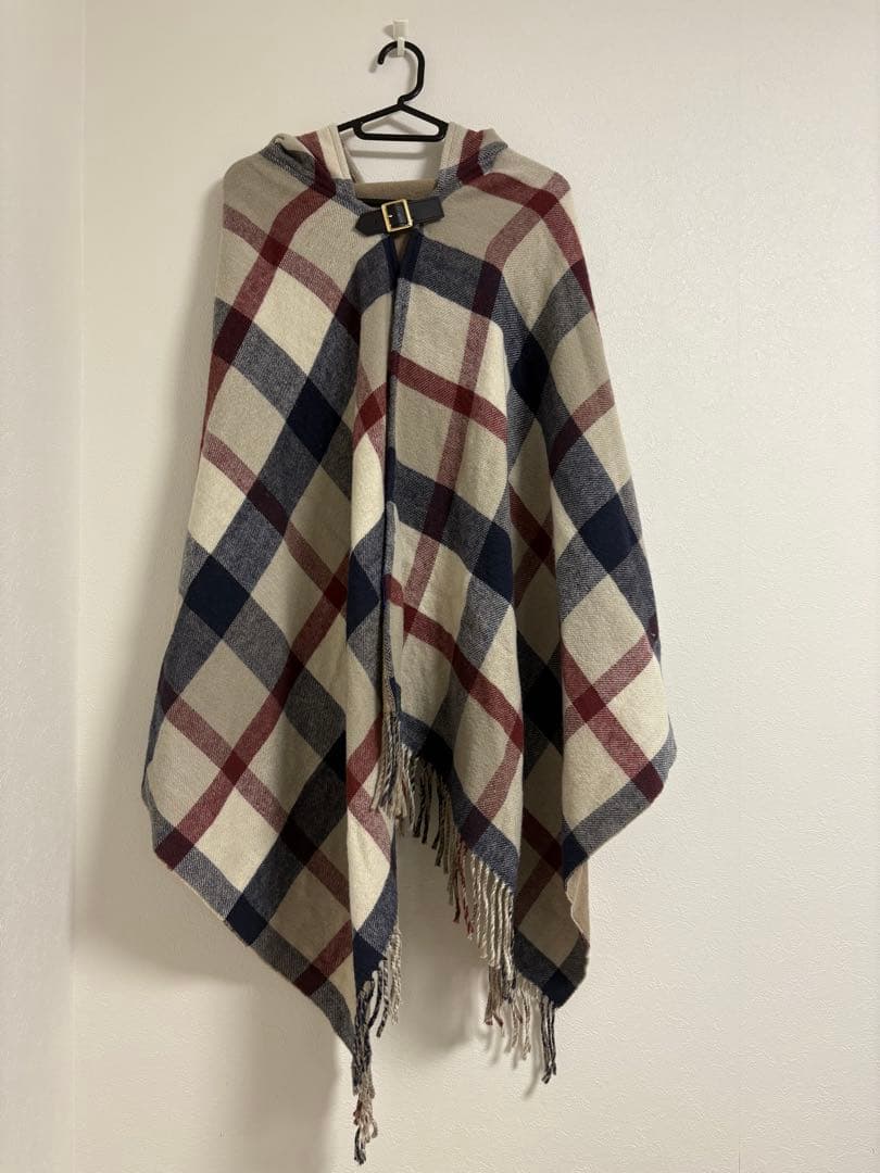 クレストブリッジチェックフード付きショール リバーシブル 38 日本製