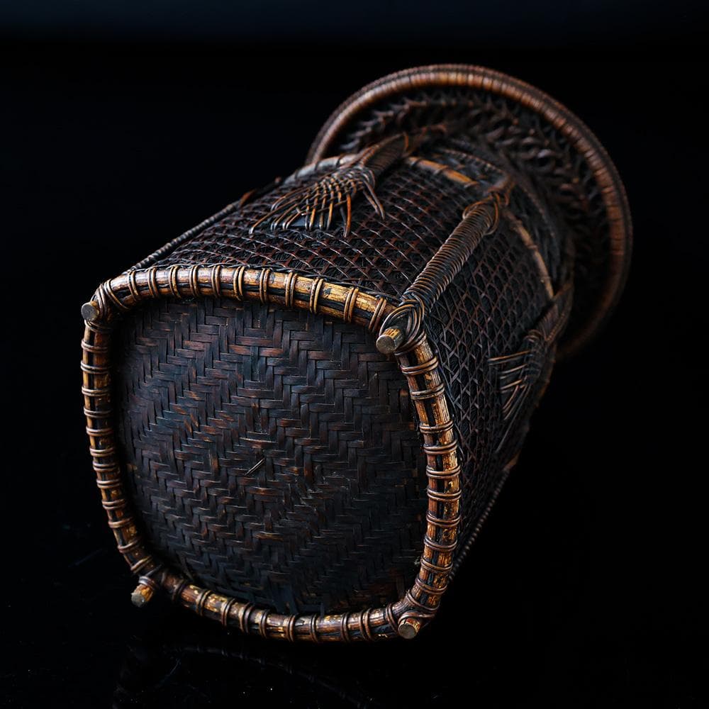 花生籠 掛花入 縄目編み 組紐細工 六ツ目編み 網代 花器 茶道具 木箱入