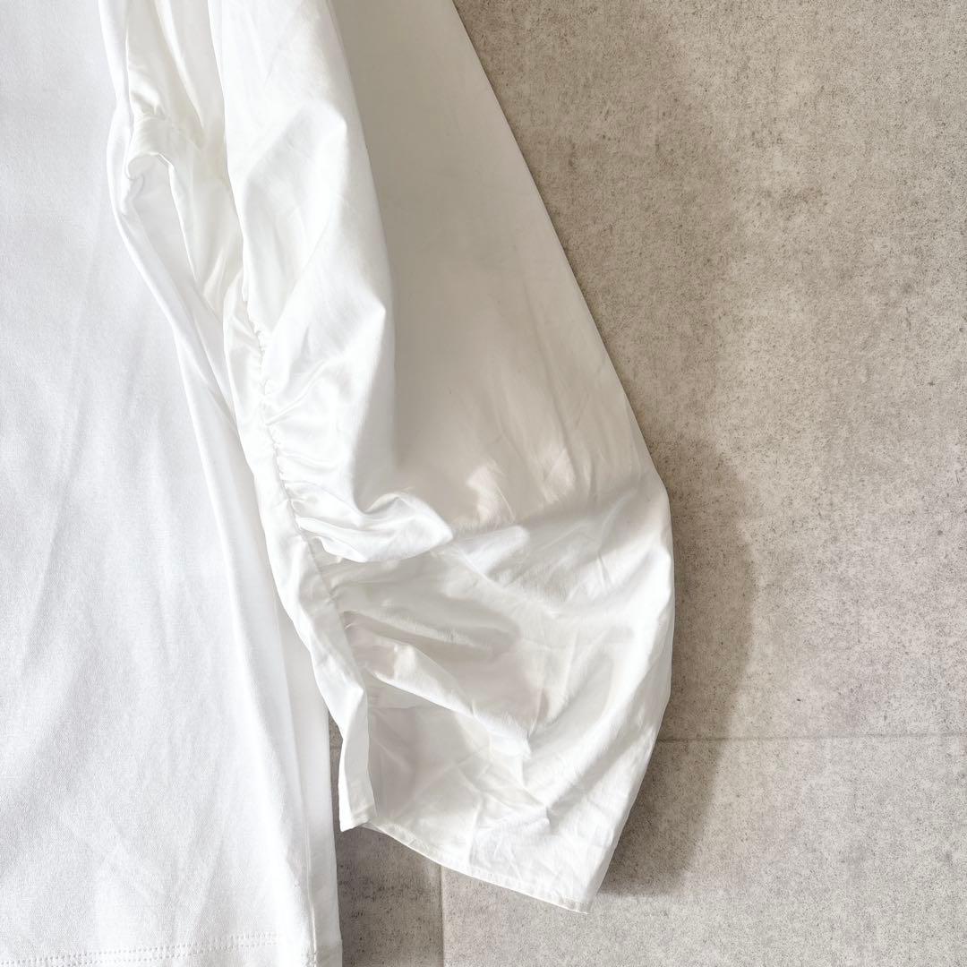 新品未使用タグ付✨️セオリーリュクス 異素材ギャザー長袖ブラウス 38 白