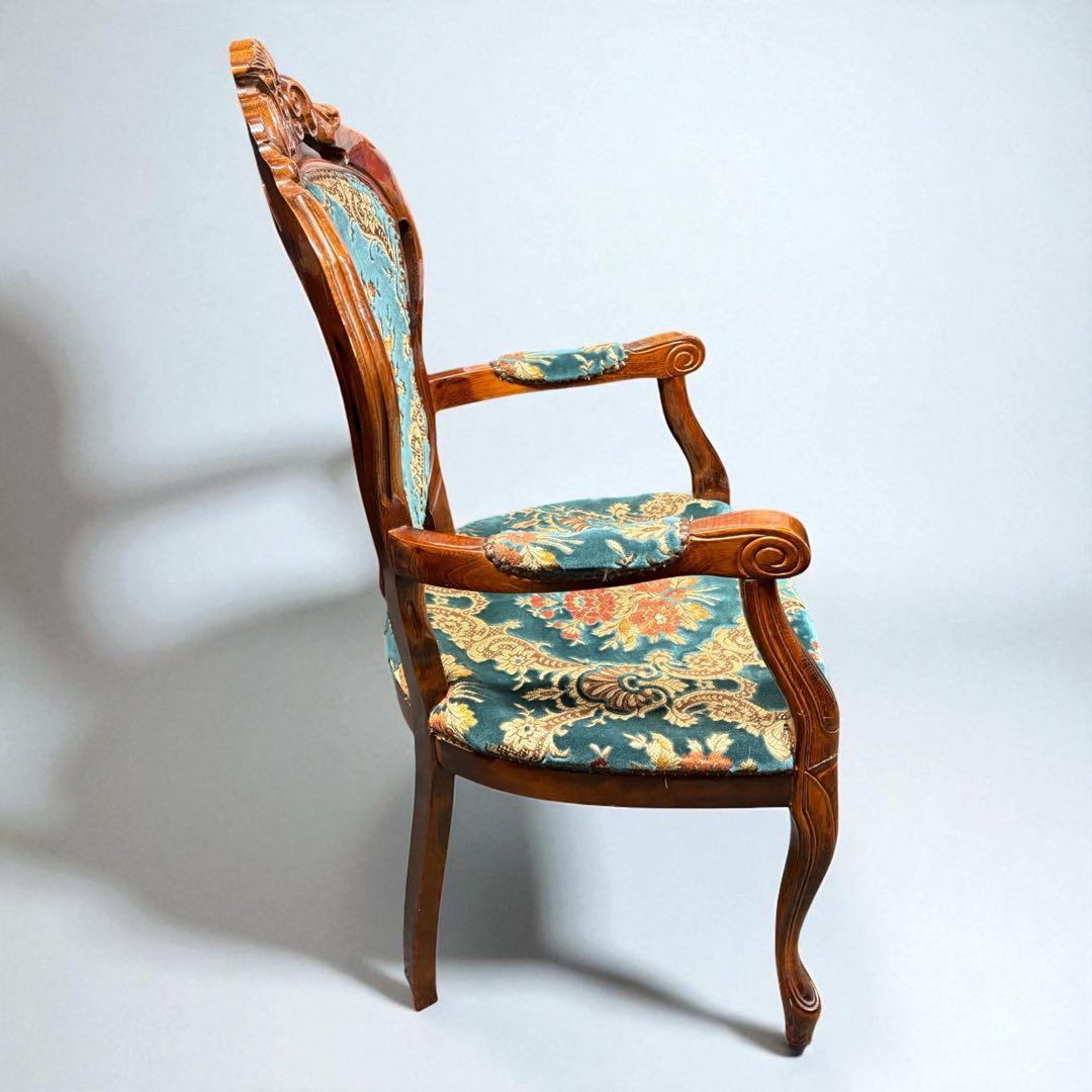 【詳細不明】アームチェア　金華山織　猫足　猫脚　ロココ調