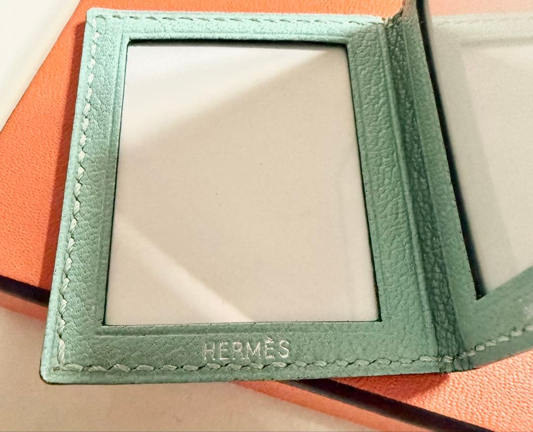 新品 エルメス ミニフォトケース 写真ケース アクア系 ベビーブルー レザー