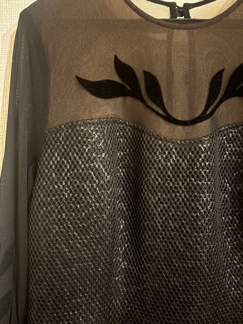 【ほぼ新品】タエアシダ　長袖チュール×フロッキーワンピースドレス Lサイズ