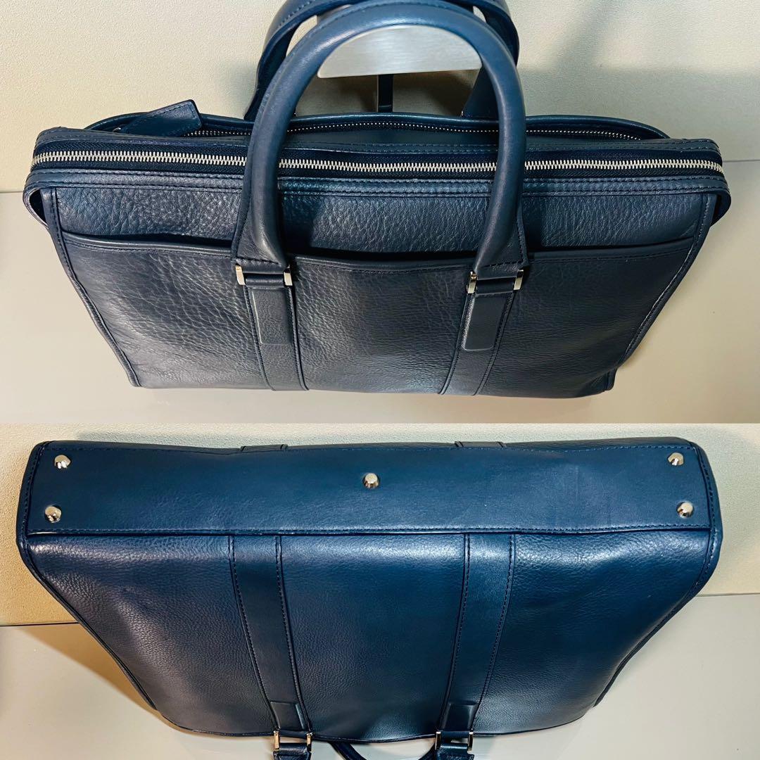 【美品】土屋鞄 ブリーフケース ビジネスバッグ ブルー系 A4サイズ収納可