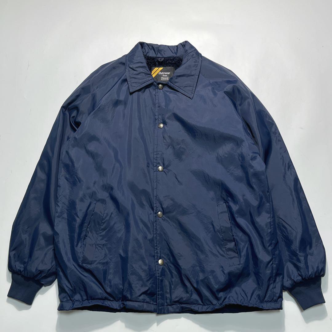 80s シアーズ USA製 裏ボア コーチジャケット L 紺 ネイビー 7778