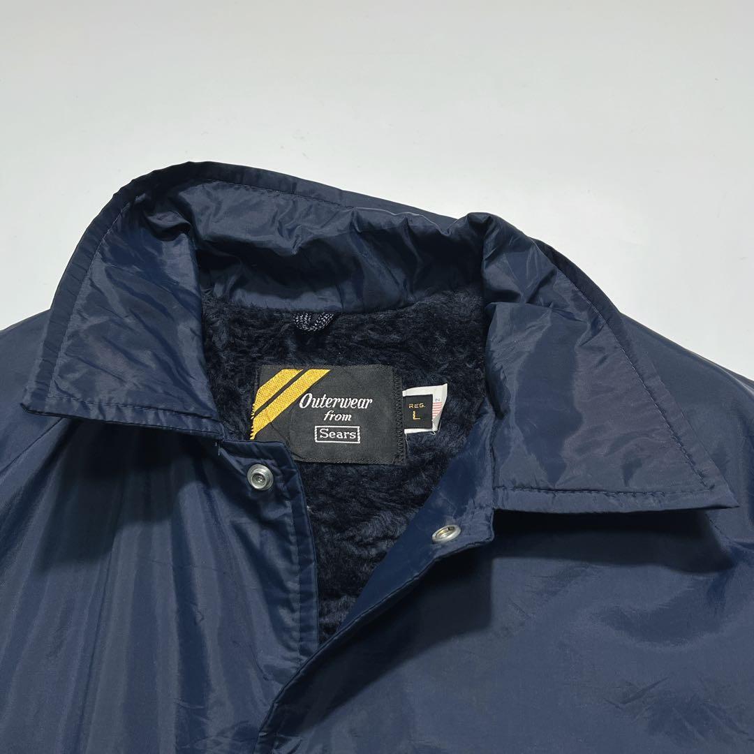 80s シアーズ USA製 裏ボア コーチジャケット L 紺 ネイビー 7778