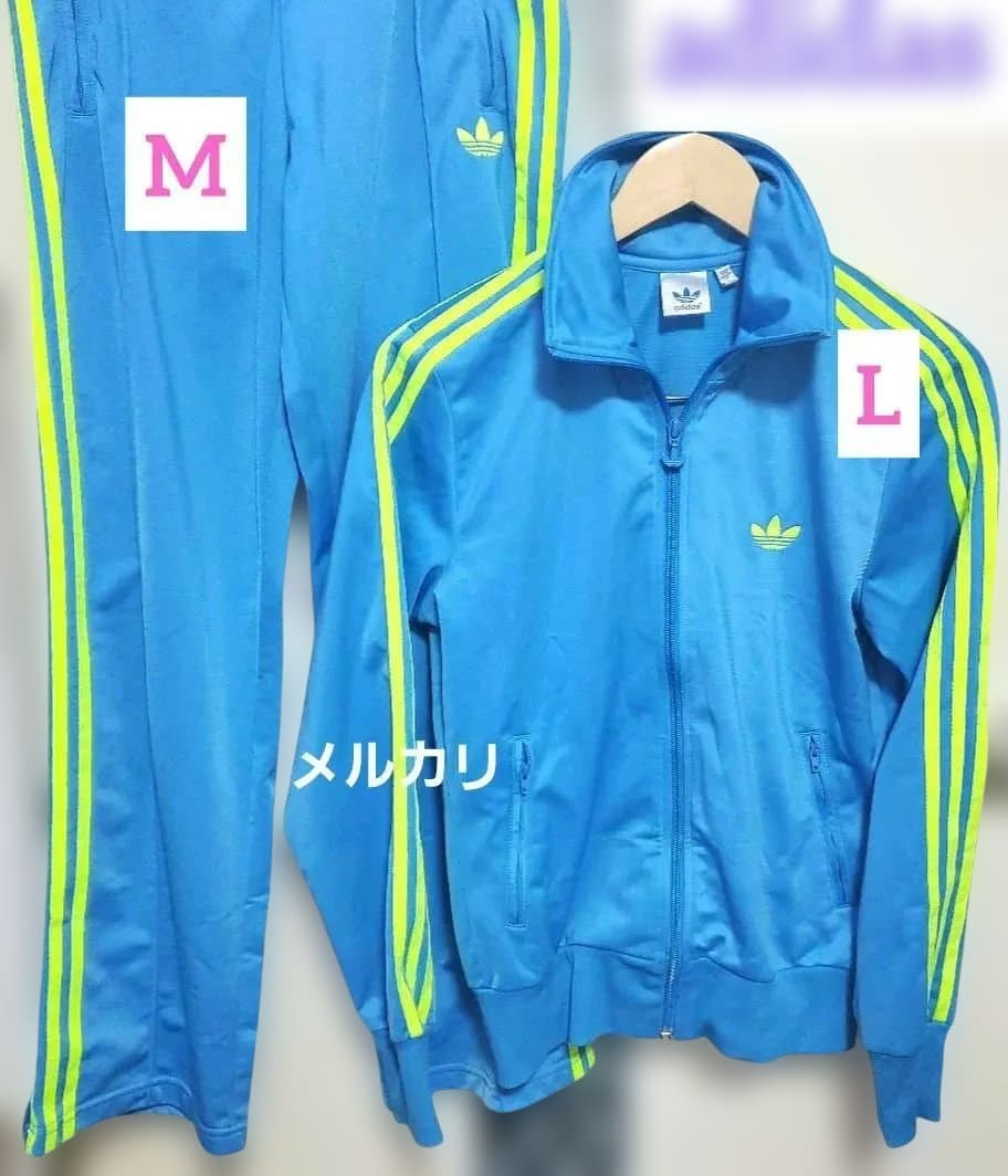 adidas セットアップ トラックジャケット L パンツ M 水色 あのちゃん