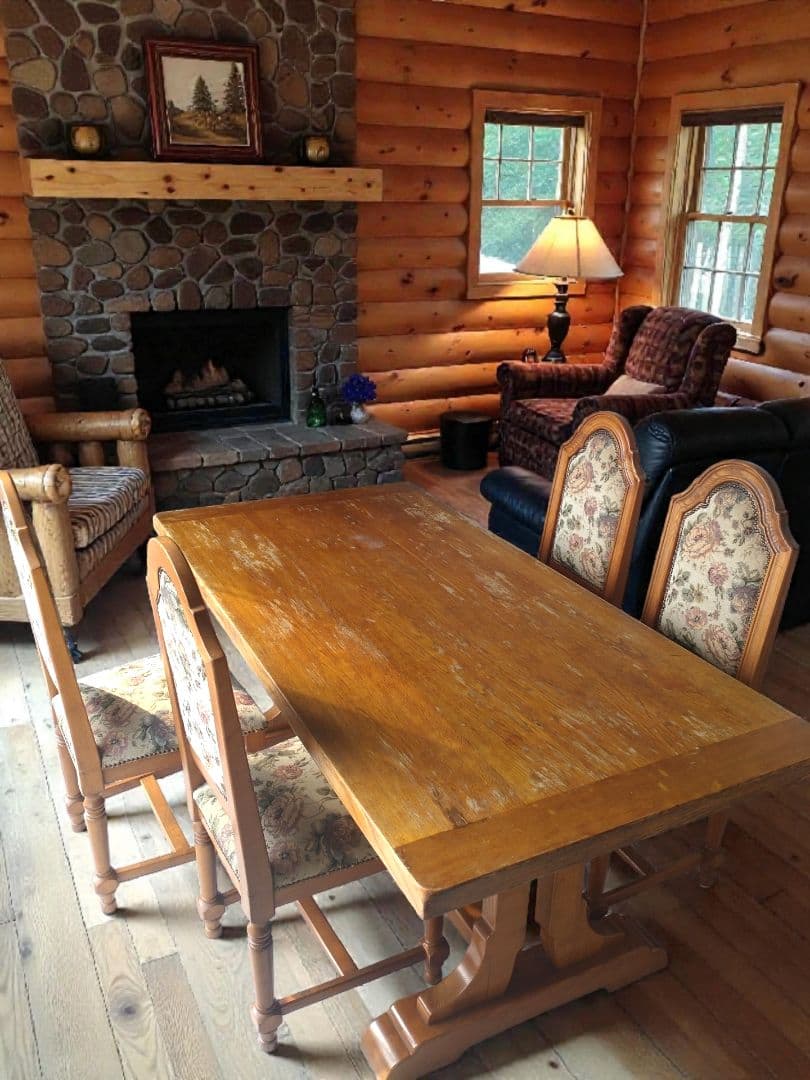 【英国アンティーク調】ダイニングチェア ゴブラン織 花柄 鋲打ち 木製　3/4