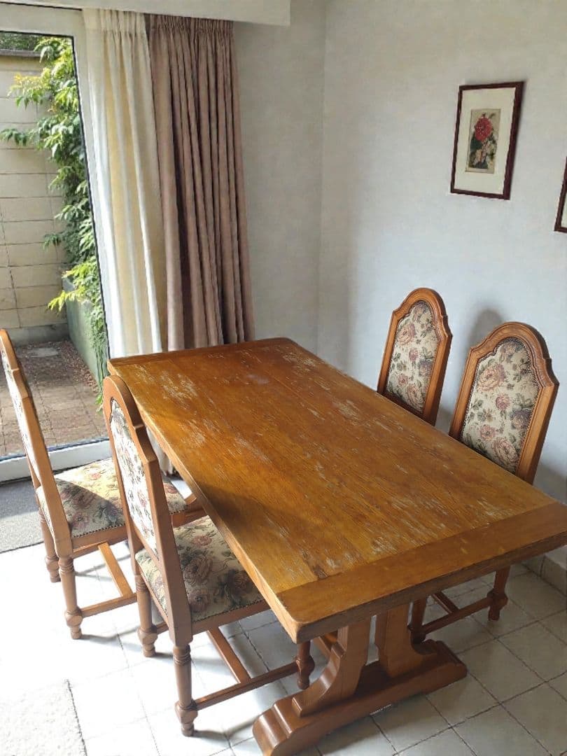 【英国アンティーク調】ダイニングチェア ゴブラン織 花柄 鋲打ち 木製　3/4