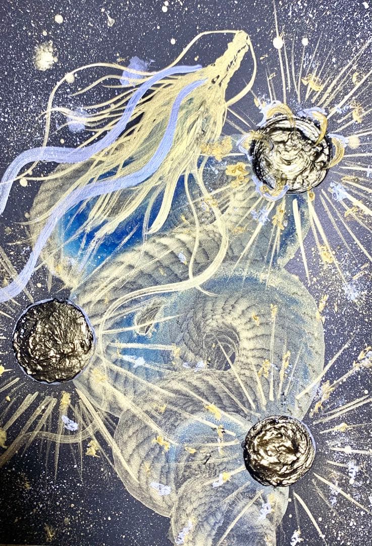 【一筆龍エネルギーアート】　辰　隕石　絵　絵画　龍　龍神　置物　開運　竜