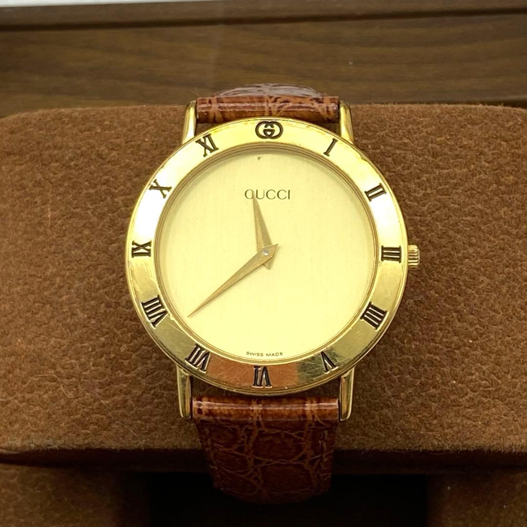 GUCCI グッチ 3000.2.M 腕時計 純正ベルト ゴールド文字盤 箱