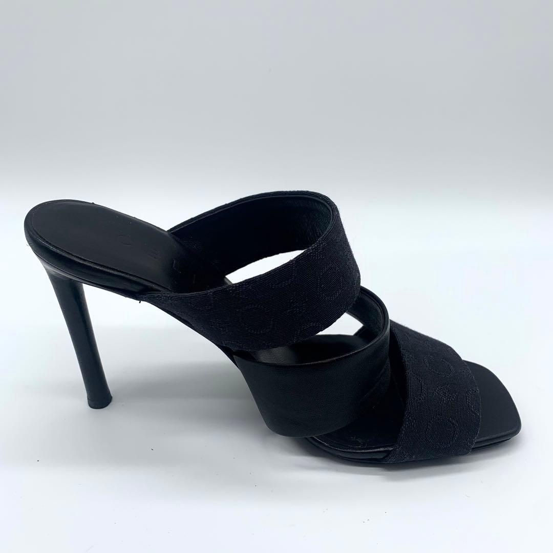 セリーヌ ミュール サンダル キャンバスロゴ レザー ブラック 22cm 箱付き