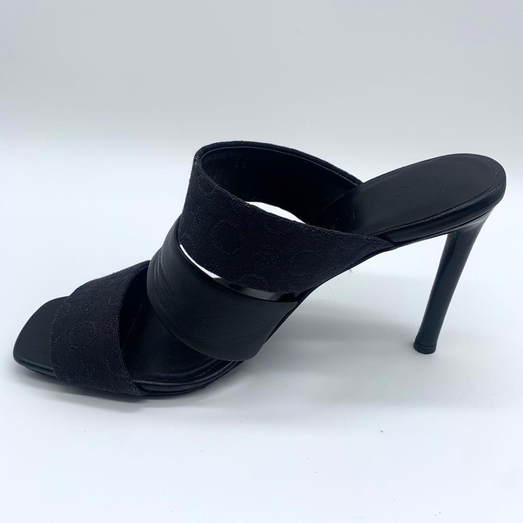 セリーヌ ミュール サンダル キャンバスロゴ レザー ブラック 22cm 箱付き