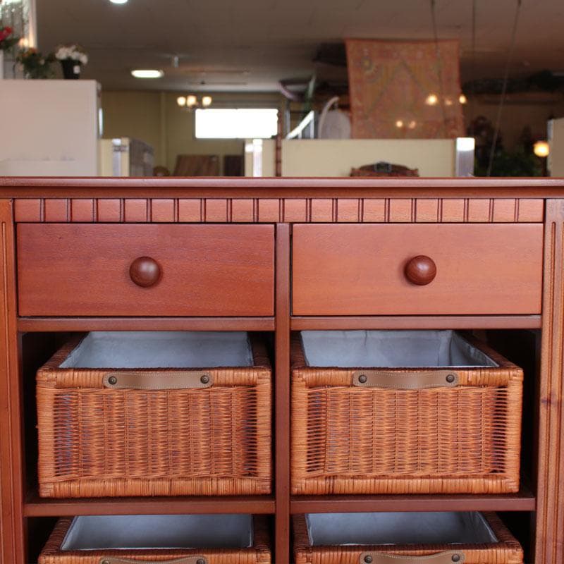 キャビネット ラタンバスケット付 ナチュラル チェスト 収納 214-1325