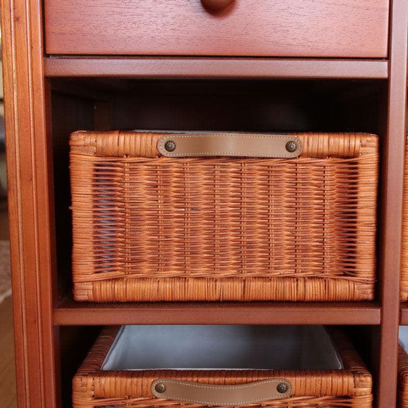 キャビネット ラタンバスケット付 ナチュラル チェスト 収納 214-1325