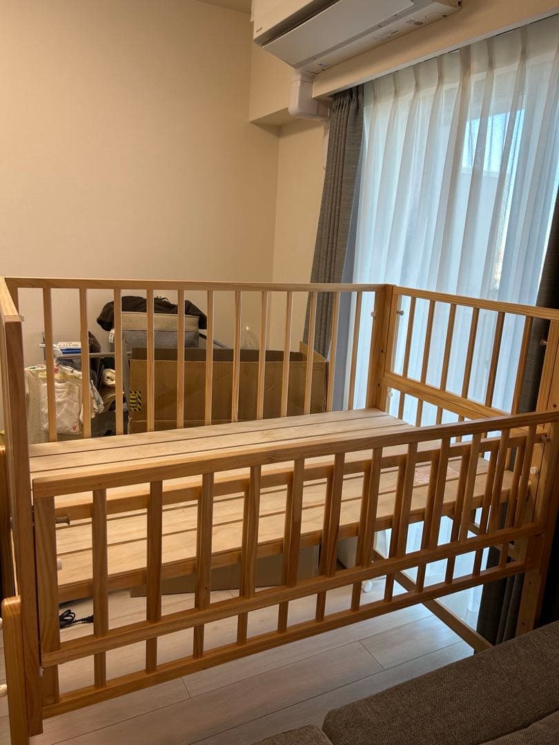 【美品】yamatoya ベビーベッド トール Wオープン　大和屋 ナチュラル