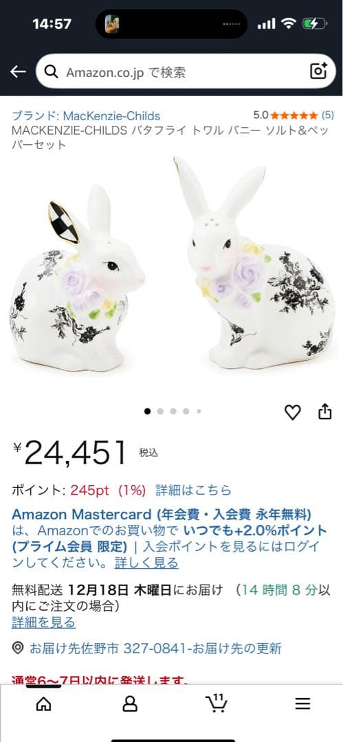 McKenzie Childs バタフライトワイルうさぎ塩・胡椒入れセット