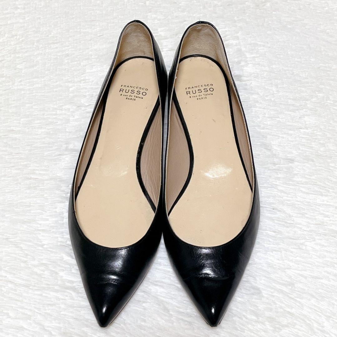 ​【極美品】フランチェスコルッソ フラットシューズ 38 黒 ポインテッドトゥ