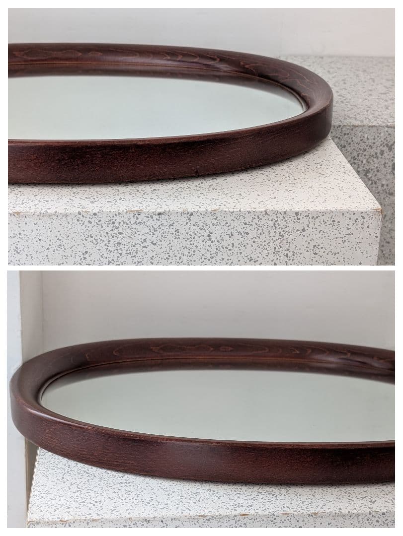 美品 秋田木工 柳宗理 ヴィンテージ ウォールミラー オーバル 古代色 曲木