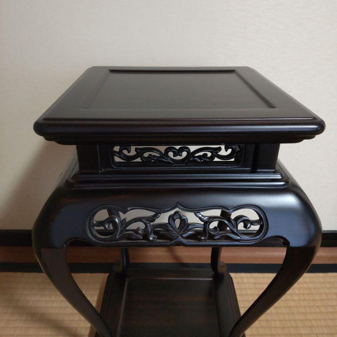 唐木 黒檀 高卓 透かし彫り唐木台 香炉台 花台 飾台