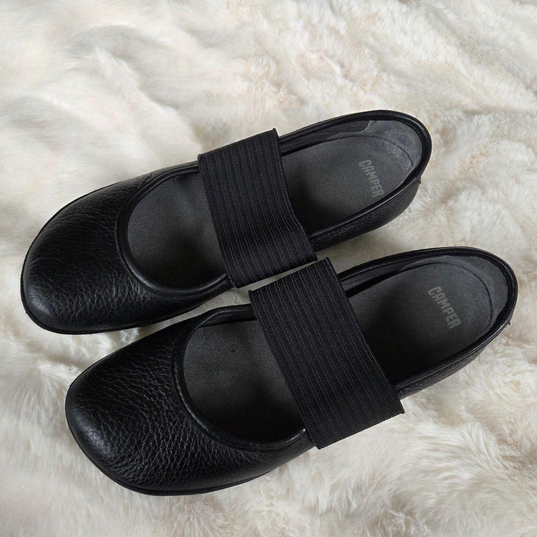 カンペール　CAMPER　バレエシューズ　黒 ストラップ　フラットシューズ　24