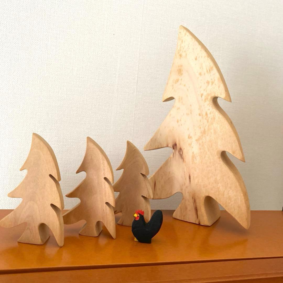 ドイツ製　オブジェ　木製　レア　クリスマス　もみの木　４点セット　オーナメント
