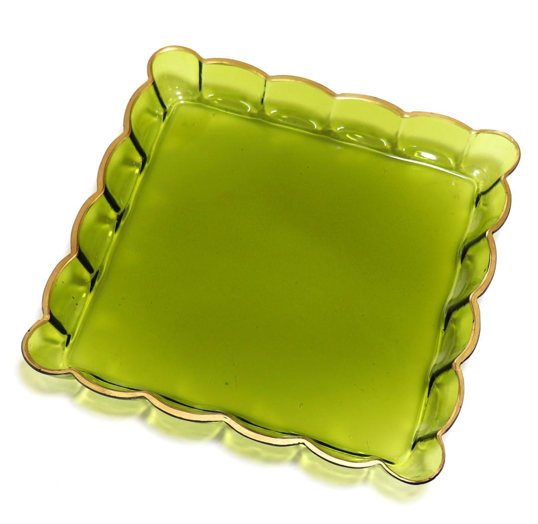 オールド・バカラ レアカラー スクエア型 グリーン金彩トレー センターピース 皿