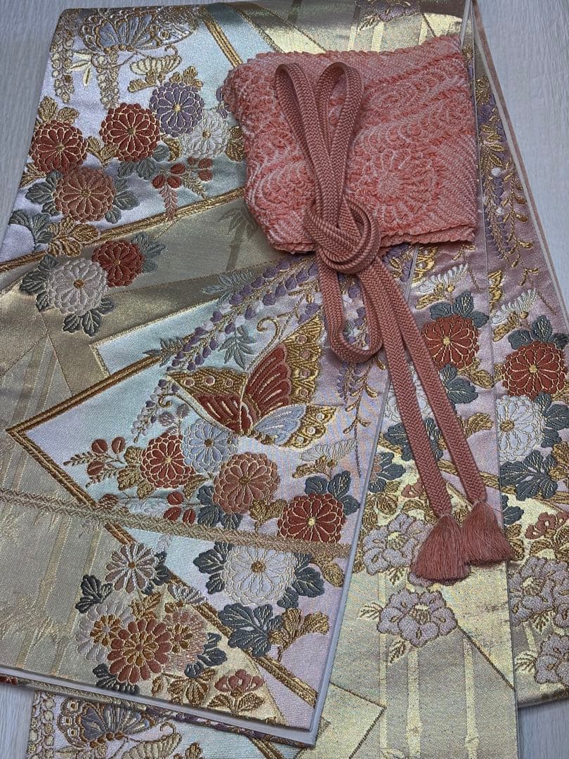 フォーマル５点フルセット 正絹訪問着　袋帯　帯締め帯揚げ　重ね襟