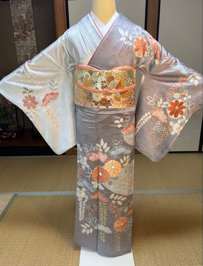フォーマル５点フルセット 正絹訪問着　袋帯　帯締め帯揚げ　重ね襟