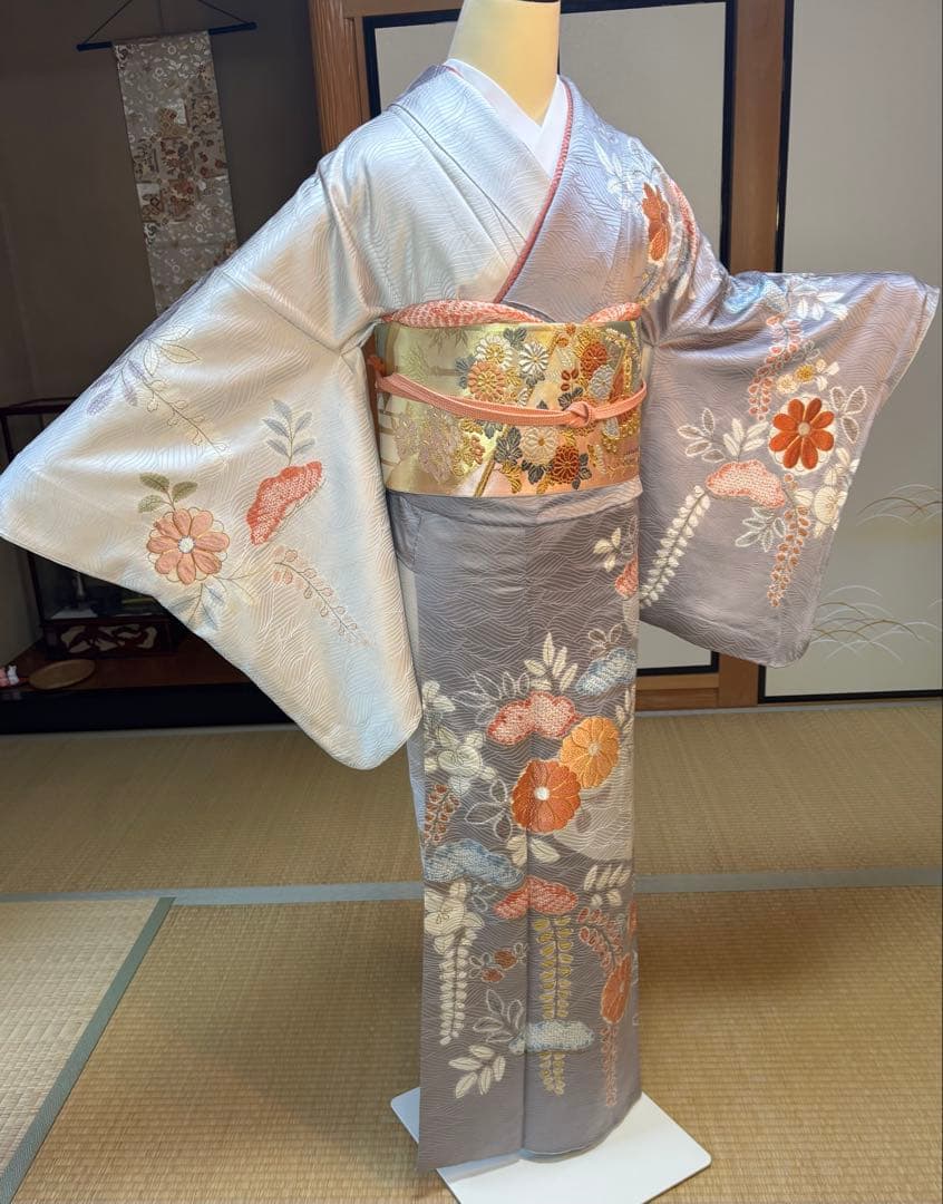 フォーマル５点フルセット 正絹訪問着　袋帯　帯締め帯揚げ　重ね襟