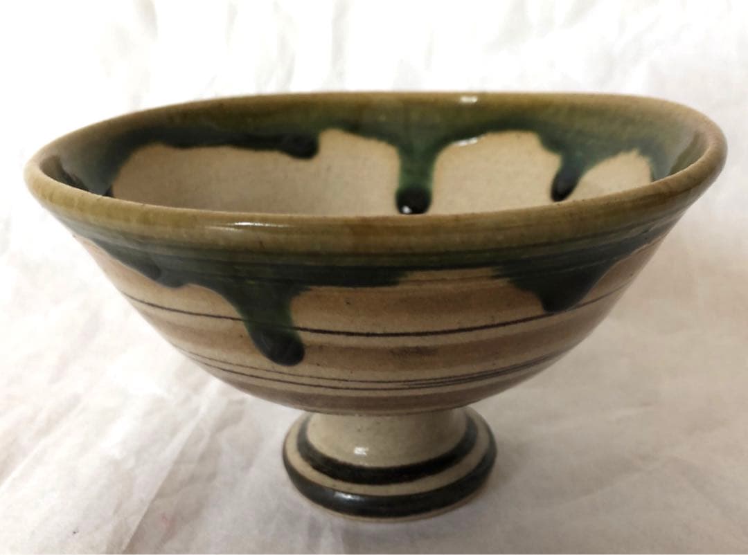 織部焼　瑞光窯　佐々木晨二造　馬上盃　共箱付　抹茶椀　茶道具　裏千家