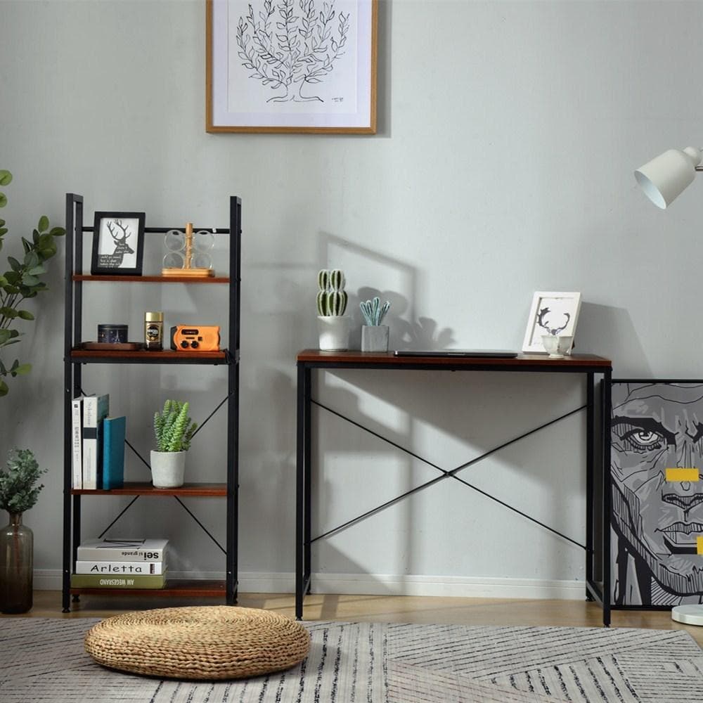 【新品】ブラック パソコンデスク ラック付き 木製 学習デスク