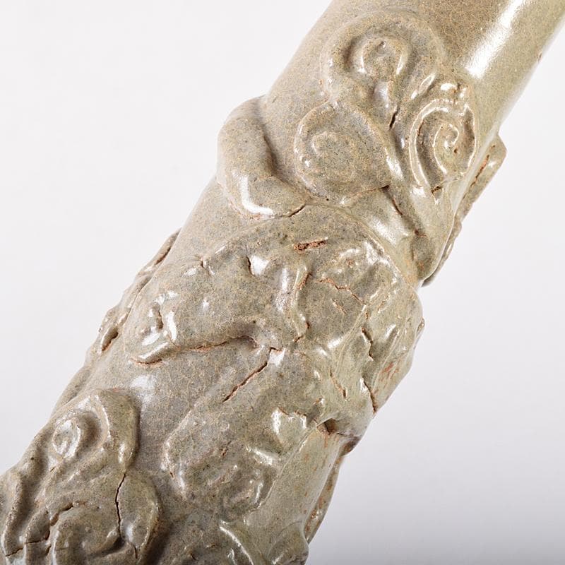 中国　唐時代　越州窯　青磁　虎貼花文　皈依瓶　日月壺　共箱　V　R8771B