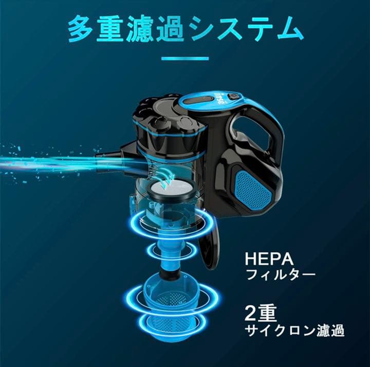 コード式掃除機 サイクロン 18000Pa 600w 超吸引力多層濾過 2in1