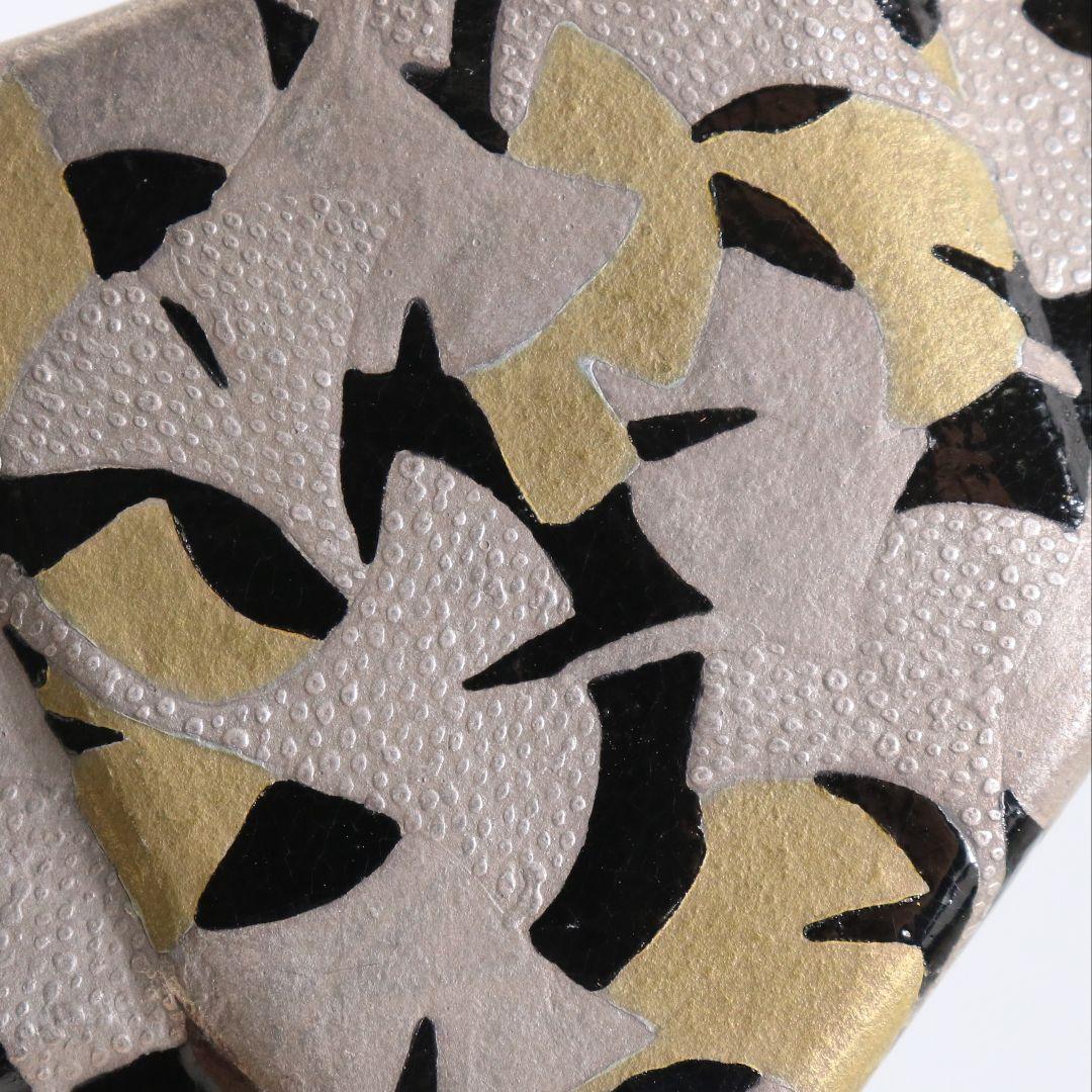 山崎窯 浅野紫仙作 銀杏ちらし 香合 茶道具 共箱　V901　N8