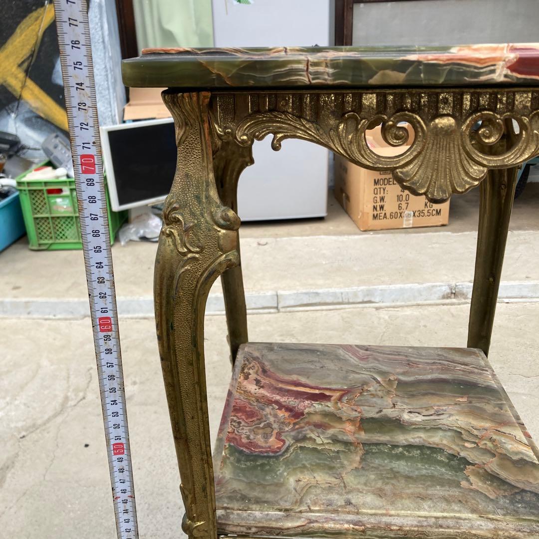 イタリア製 飾り棚 花台 大理石 オニキスロココ調 猫脚 2段 ゴールド 金色