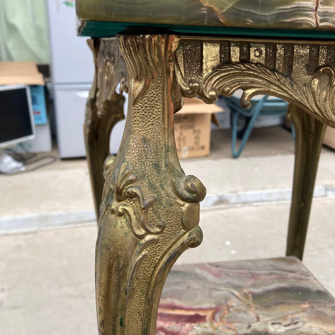 イタリア製 飾り棚 花台 大理石 オニキスロココ調 猫脚 2段 ゴールド 金色